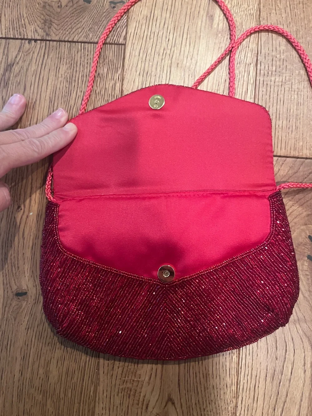 1980s Red Beaded Evening Clutch Shoulder Bag